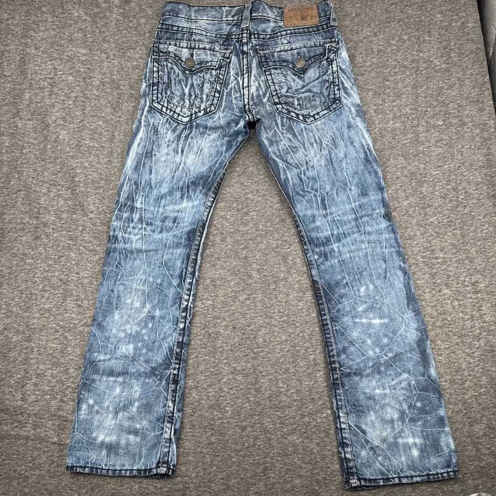 True Religion Ricky Super T Straight Leg Jeans Mens Size 33 Whiskered Wash USA